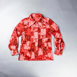 Vintage 70's Patterned Long Sleeve Button-Up Women's Shirt